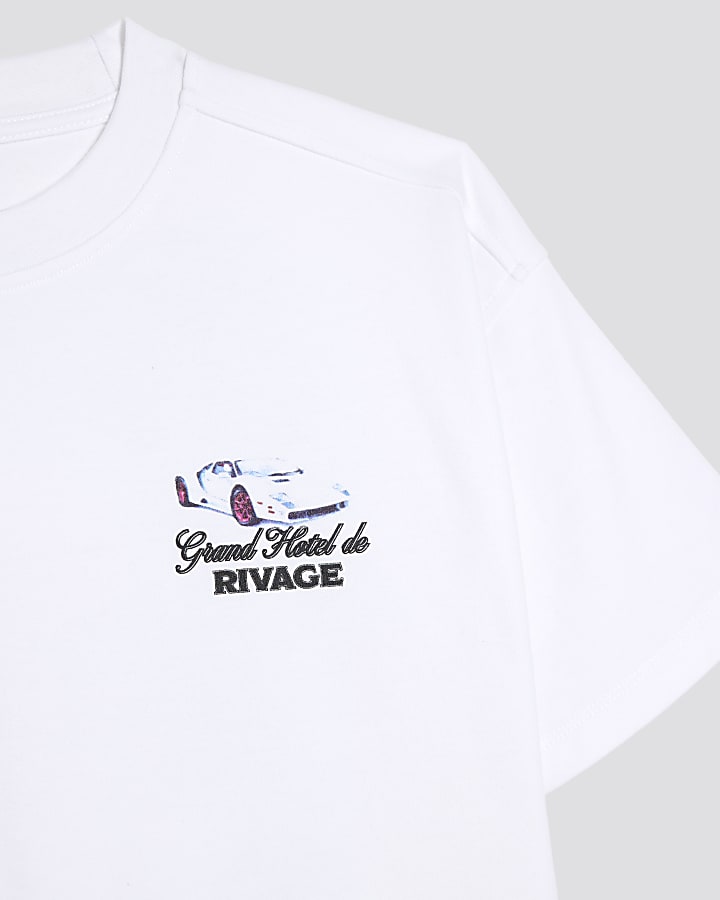 Boys White Printed Resort T-Shirt