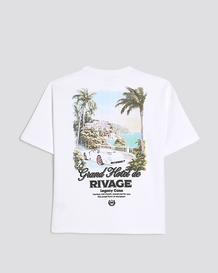 Boys White Printed Resort T-Shirt