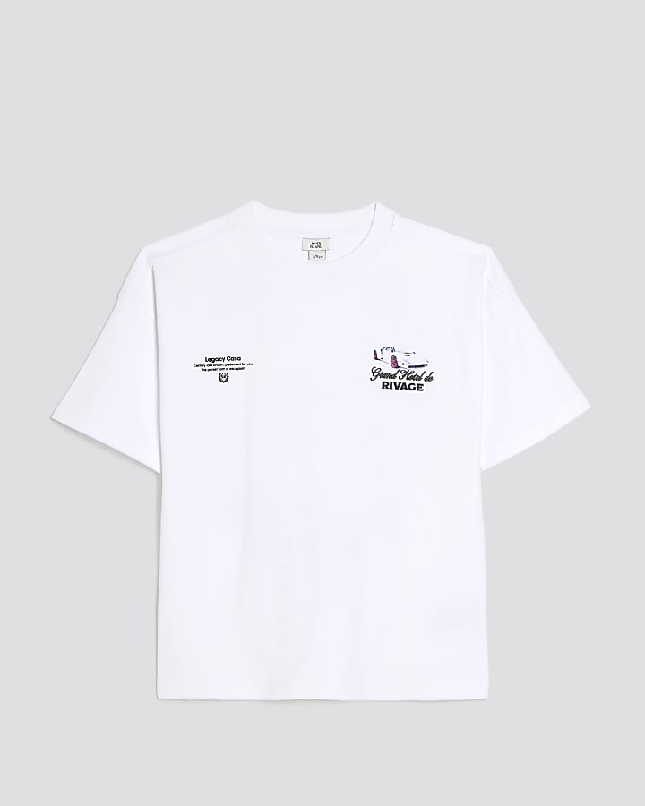 Boys White Printed Resort T-Shirt