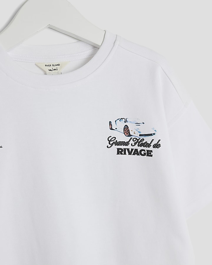 Mini Boys White Printed Resort T-Shirt