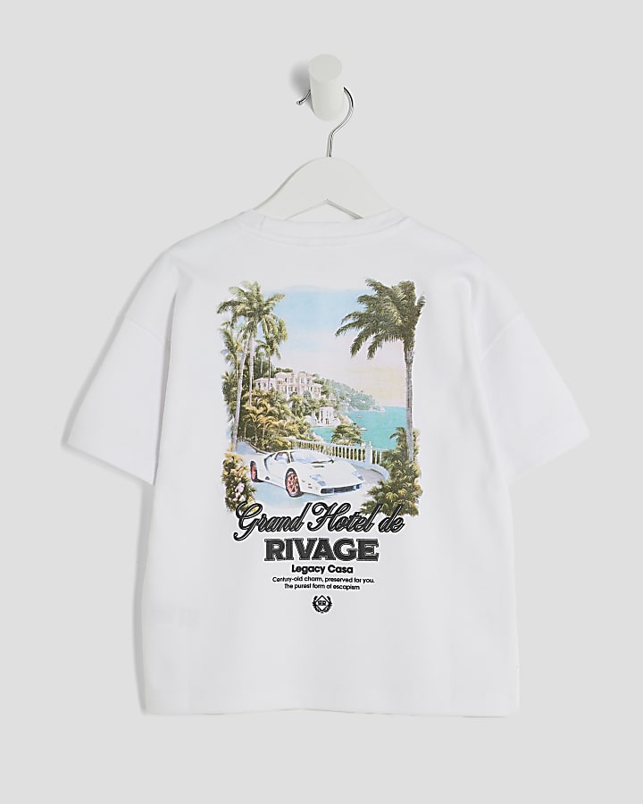 Mini Boys White Printed Resort T-Shirt