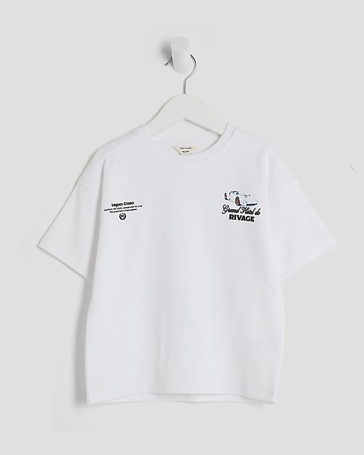 Mini Boys White Printed Resort T-Shirt