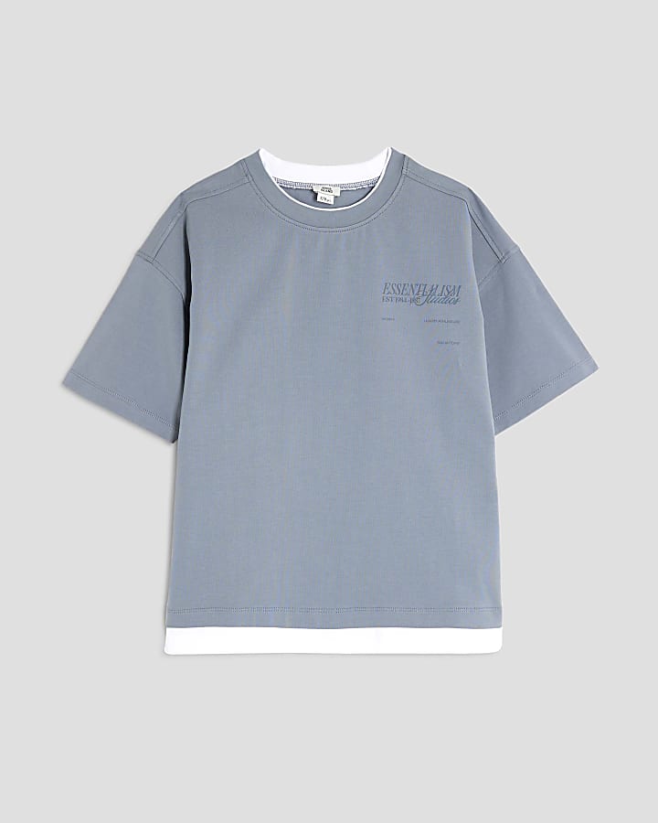 Boys Grey Essentialism Double Hem T-Shirt