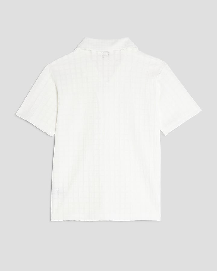 Boys Ecru Grid Textured Shirt