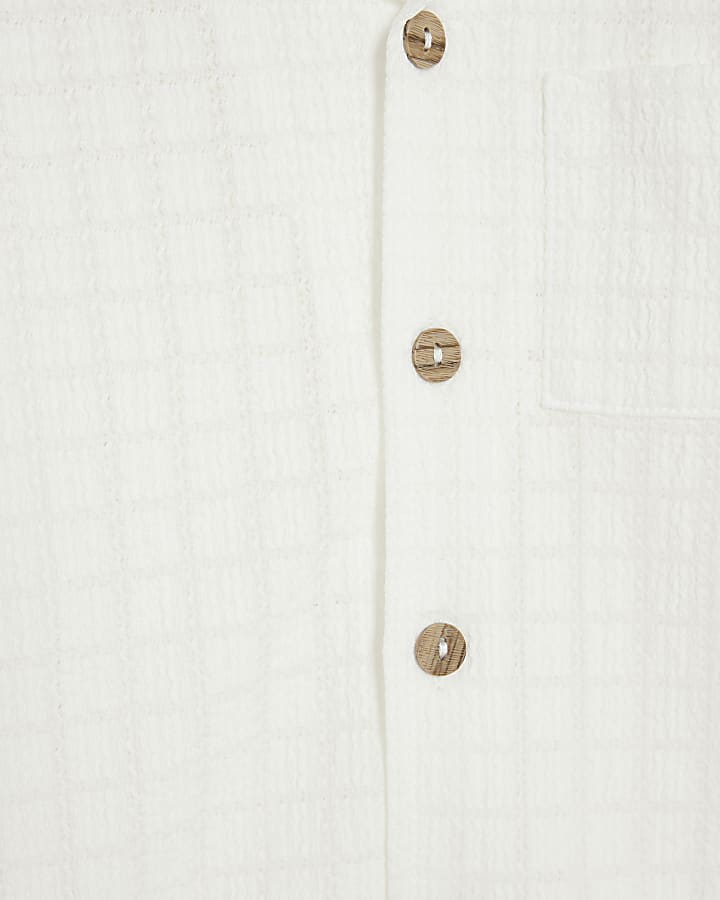 Mini Boys Ecru Grid Textured Shirt