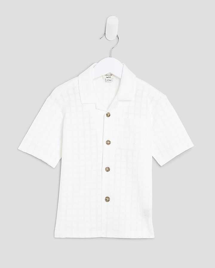 Mini Boys Ecru Grid Textured Shirt
