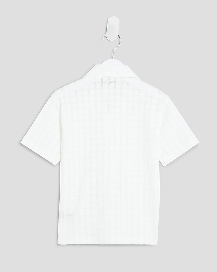 Mini Boys Ecru Grid Textured Shirt