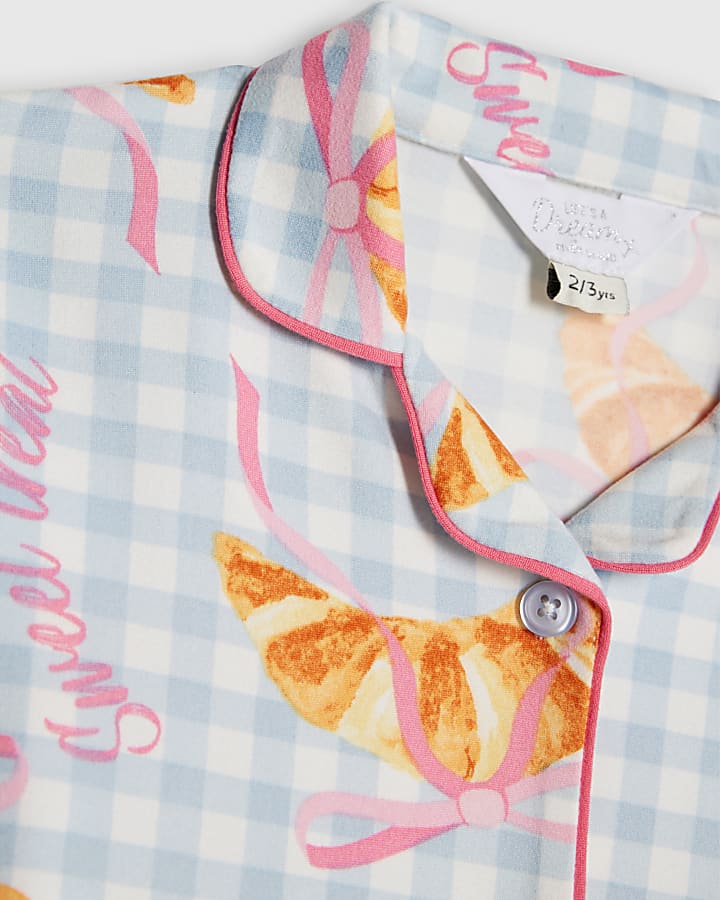 Mini Girls Blue Gingham Croissant Pyjamas Set