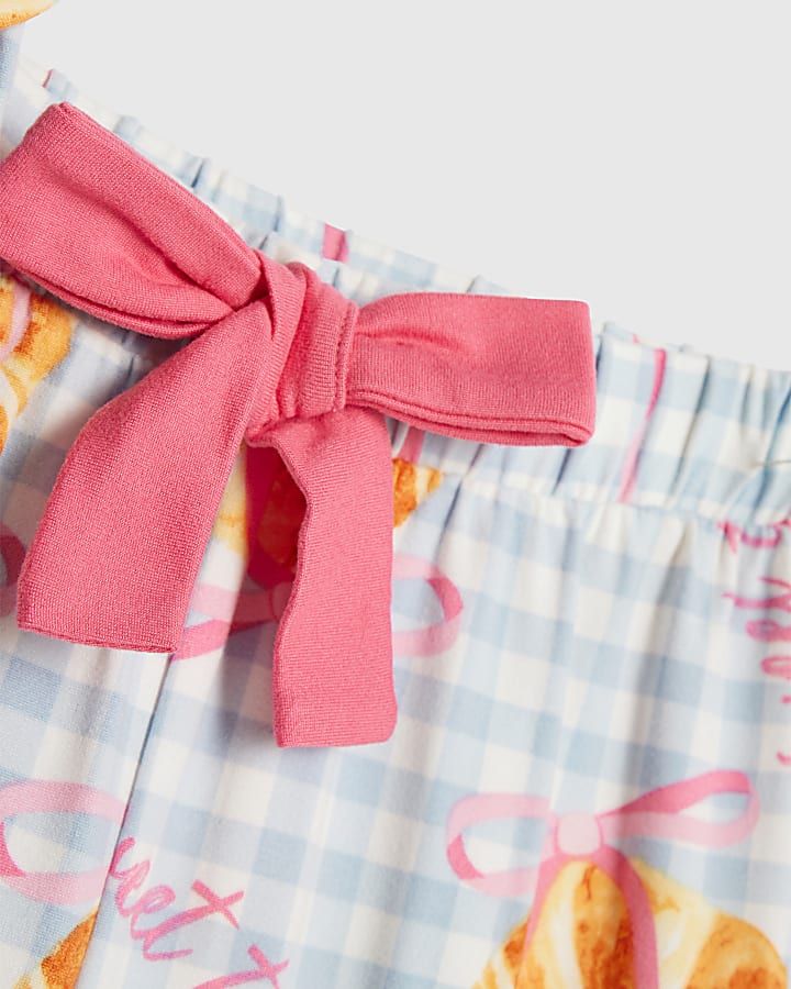 Mini Girls Blue Gingham Croissant Pyjamas Set