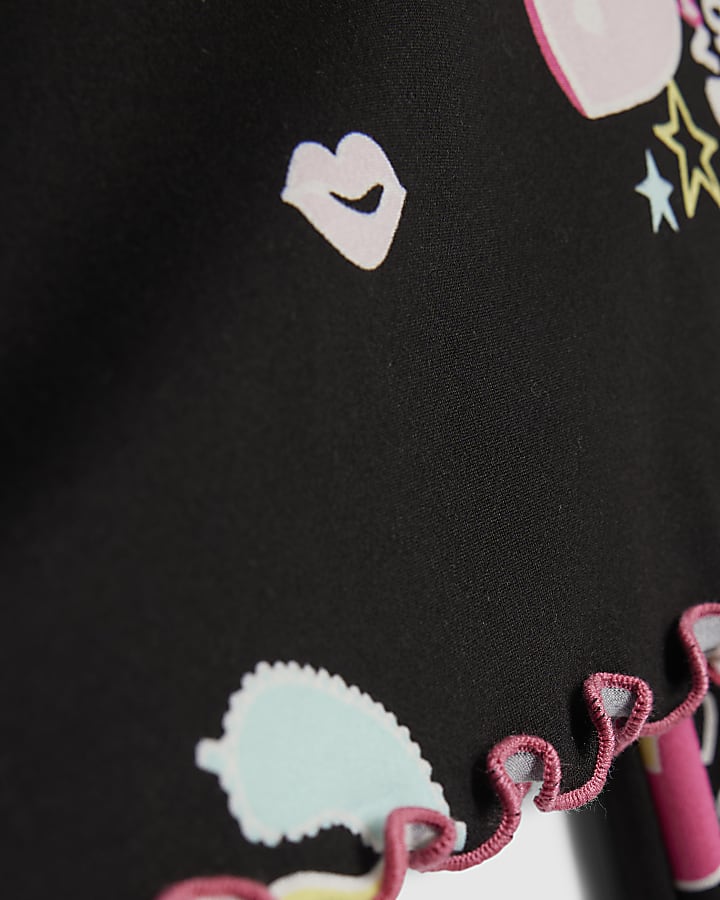Girls Black Graffiti Print Pyjamas Set