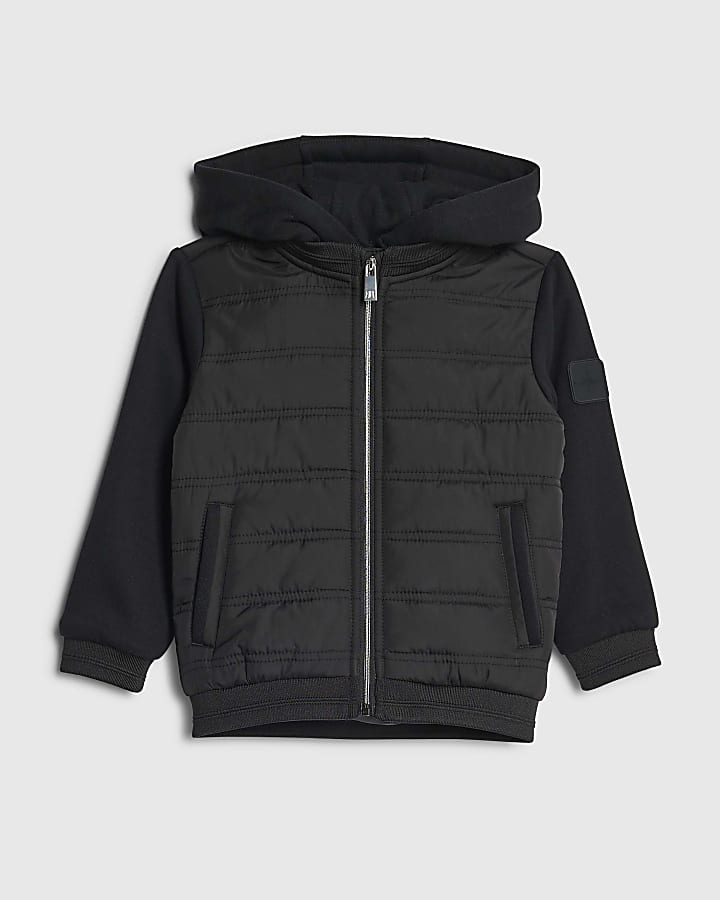 Mini Boys Black Hooded Hybrid Jacket