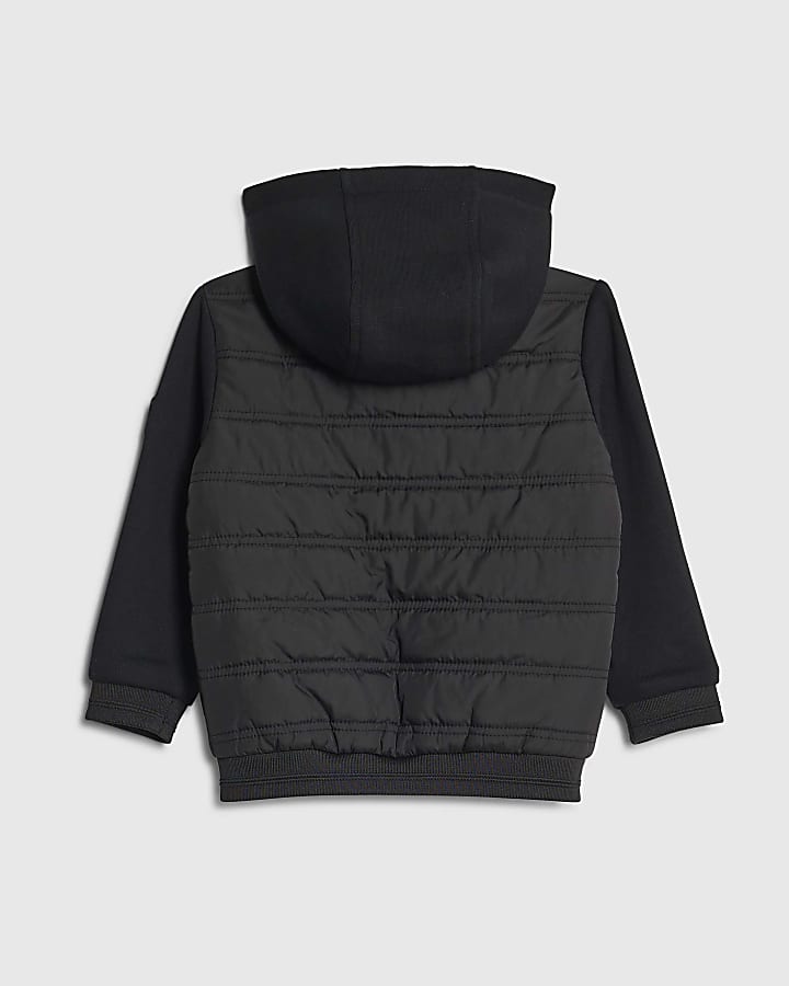 Mini Boys Black Hooded Hybrid Jacket