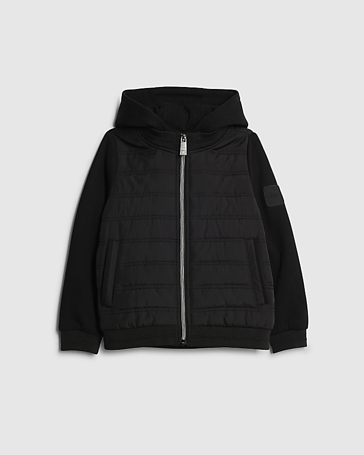 Boys Black Hooded Hybrid Jacket