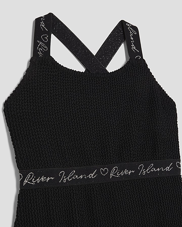 Girls Black Textured Swimsuit