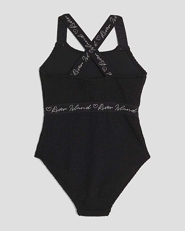 Girls Black Textured Swimsuit