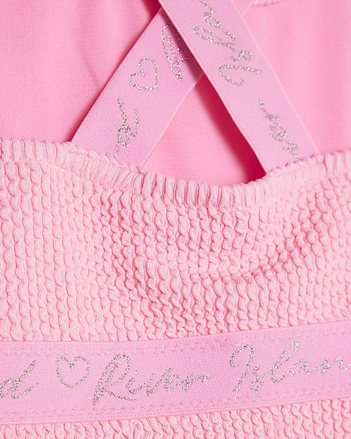 Girls Pink Textured Swimsuit