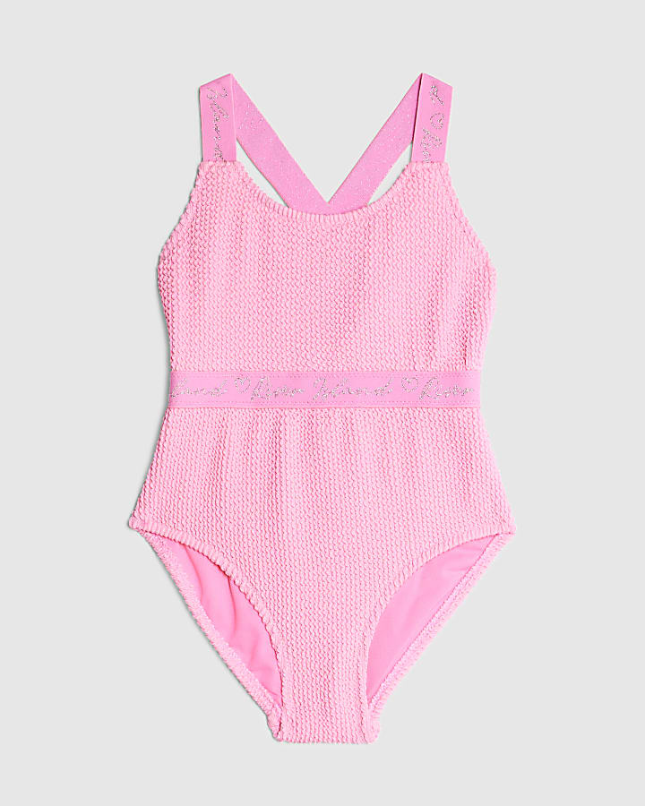 Girls Pink Textured Swimsuit