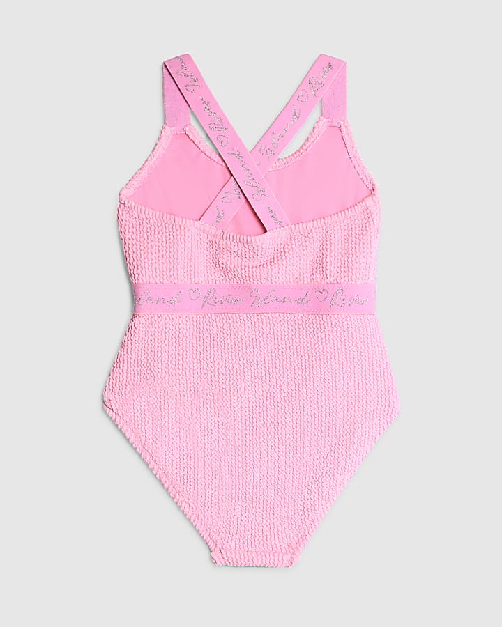 Girls Pink Textured Swimsuit