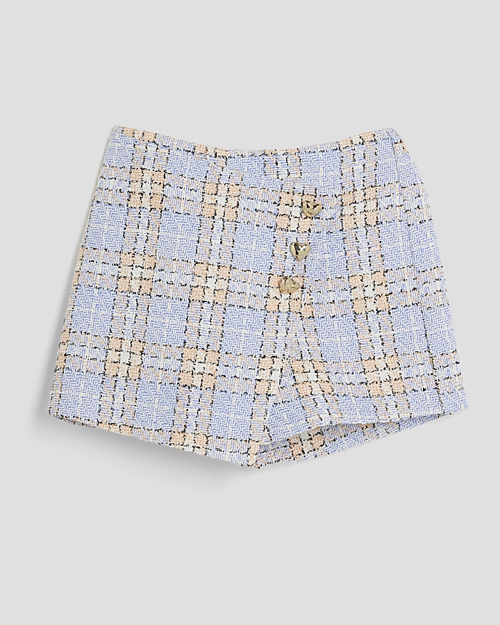 Girls Blue Check Boucle Skort