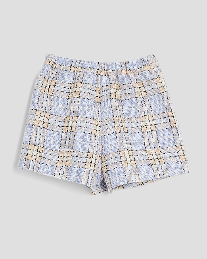 Girls Blue Check Boucle Skort