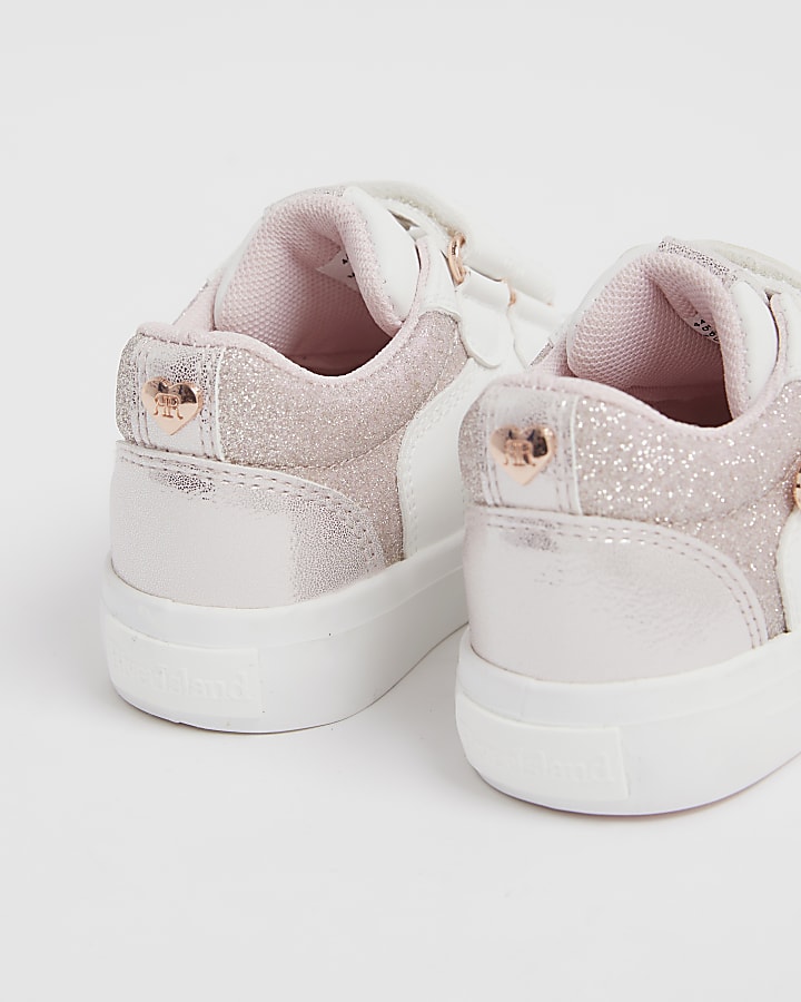 Mini Girls White Bow Charm Trainers