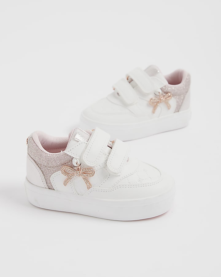 Mini Girls White Bow Charm Trainers