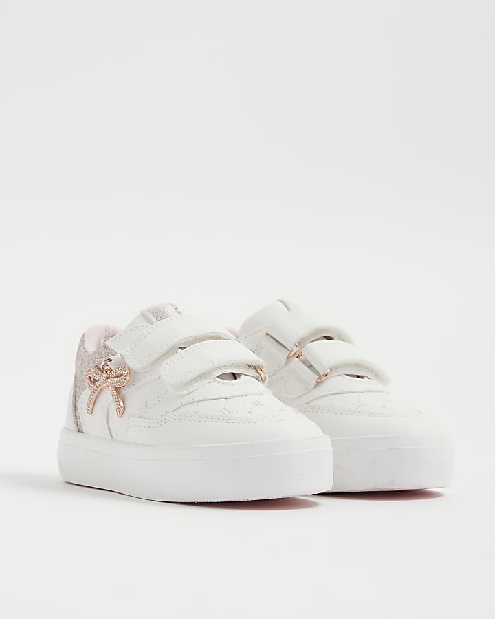 Mini Girls White Bow Charm Trainers