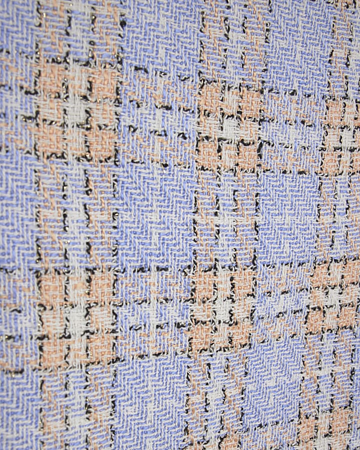 Girls Blue Bow Boucle Check Column Dress