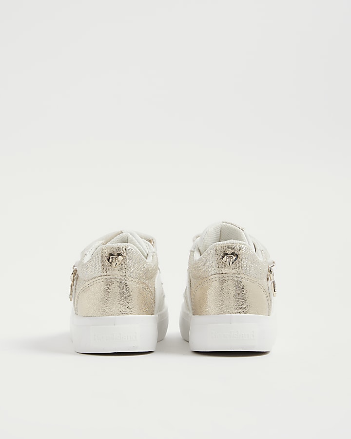 Mini Girls White Bow Charm Trainers