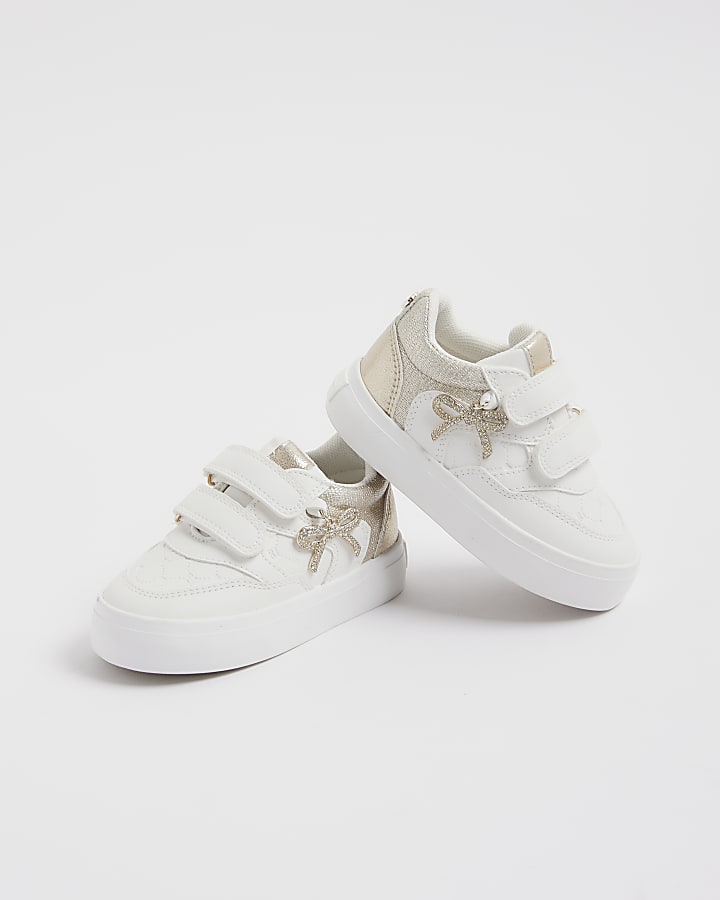 Mini Girls White Bow Charm Trainers