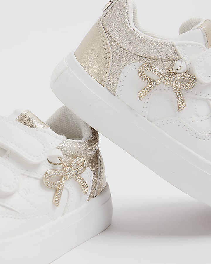 Mini Girls White Bow Charm Trainers