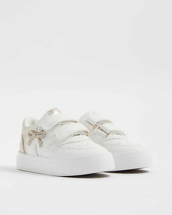 Mini Girls White Bow Charm Trainers