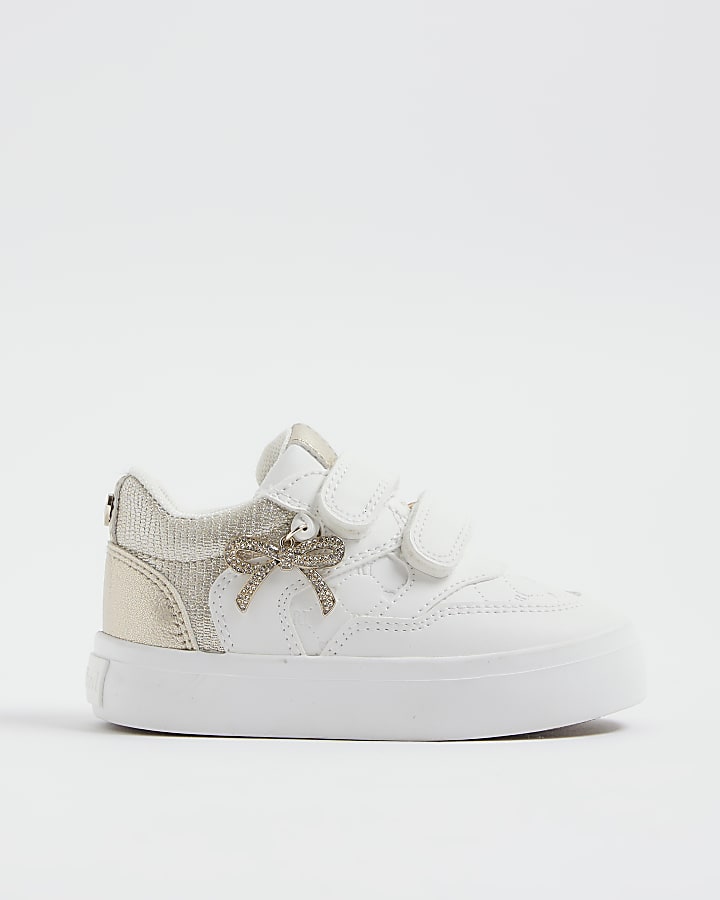 Mini Girls White Bow Charm Trainers