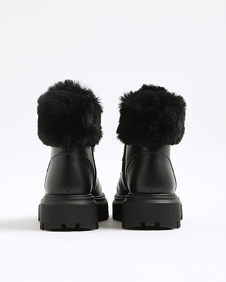 Girls Black Lace Up Hiker Boots