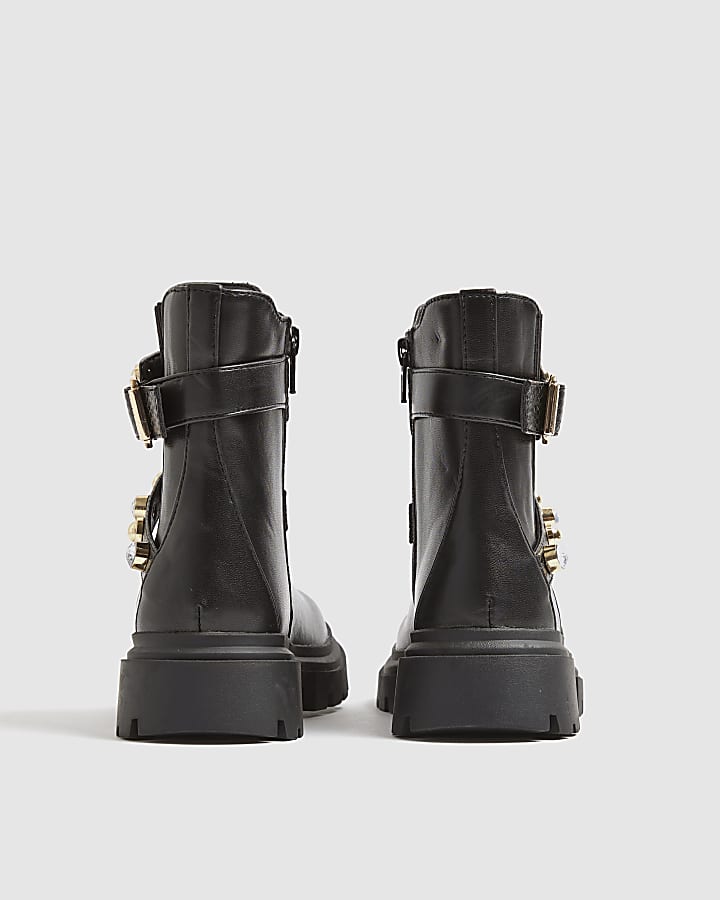 Girls Black Gem Strap Chelsea Boots