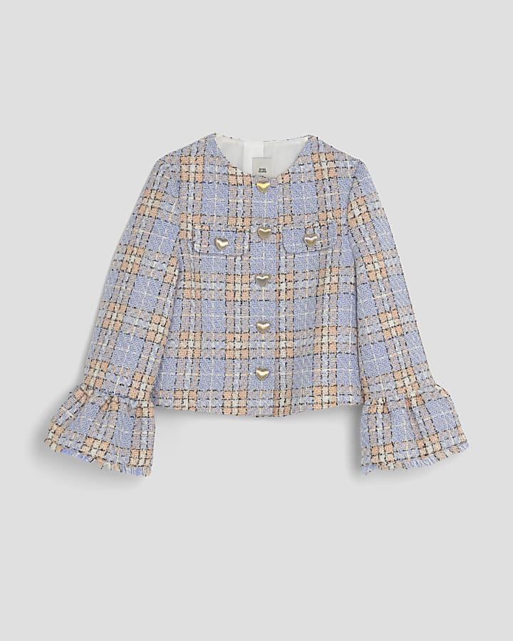 Blue Check Fluted Sleeve Jacket