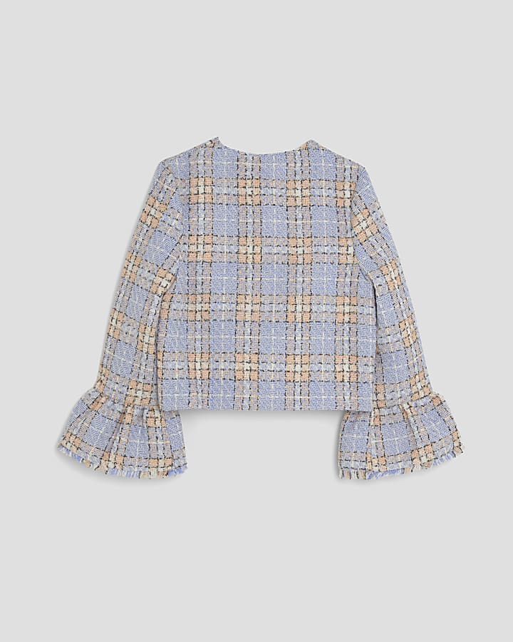 Blue Check Fluted Sleeve Jacket