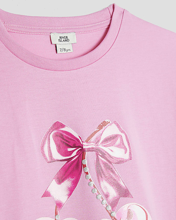 Girls Pink Cherry Bow T-Shirt