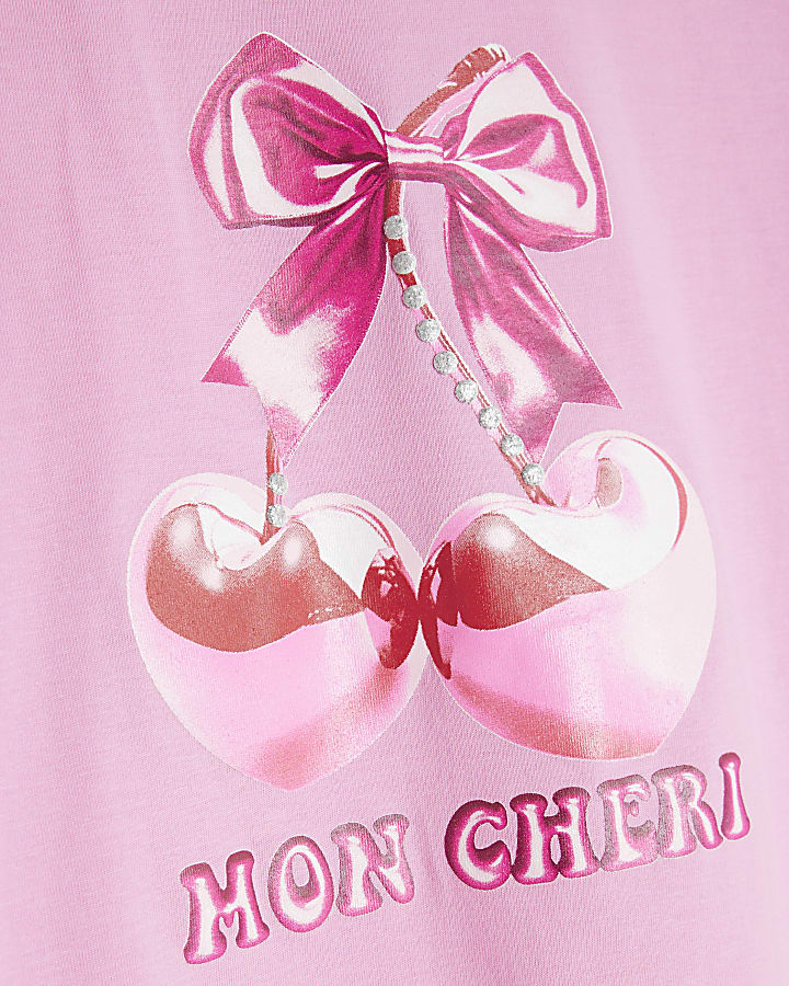 Girls Pink Cherry Bow T-Shirt