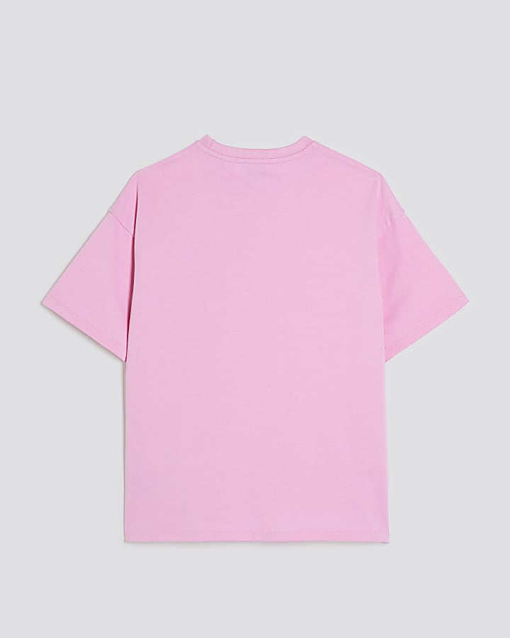 Girls Pink  Feather Chest Pocket T-Shirt