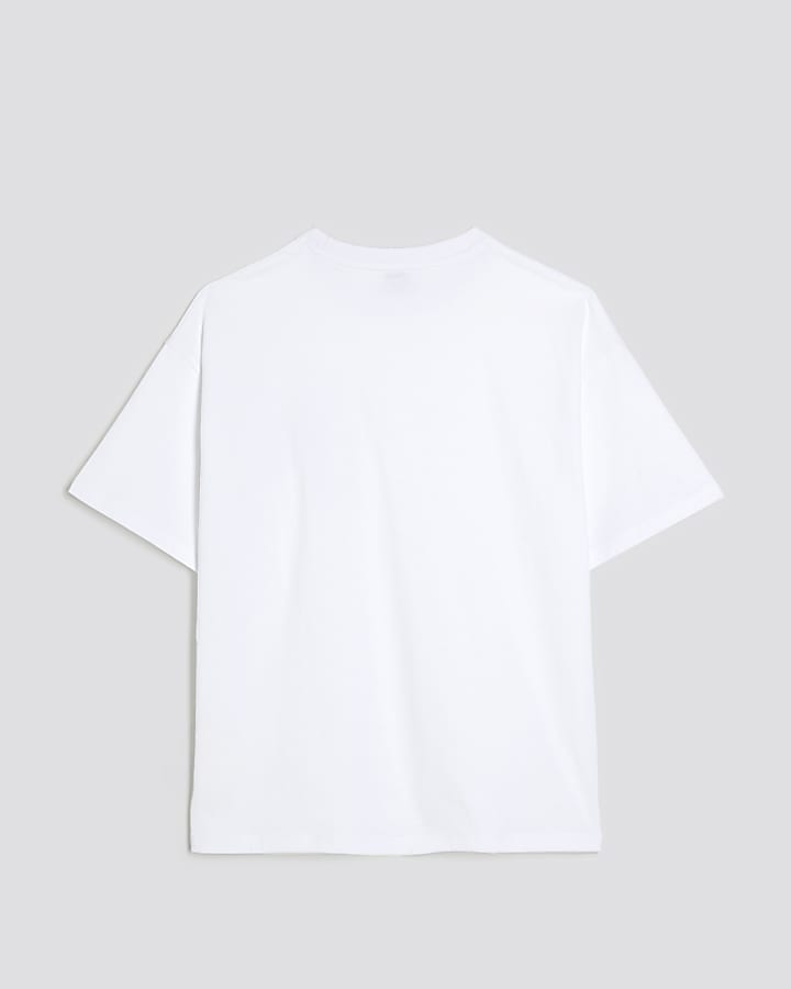 Girls White Feather Chest Pocket T-Shirt