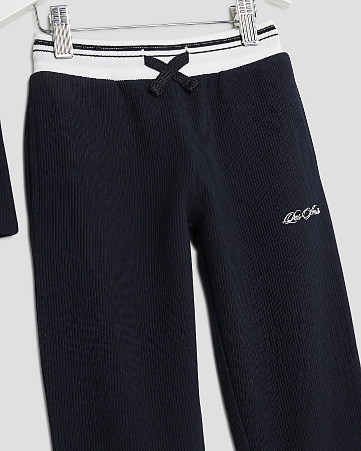 Mini Boys Navy Textured Polo Shirt Set