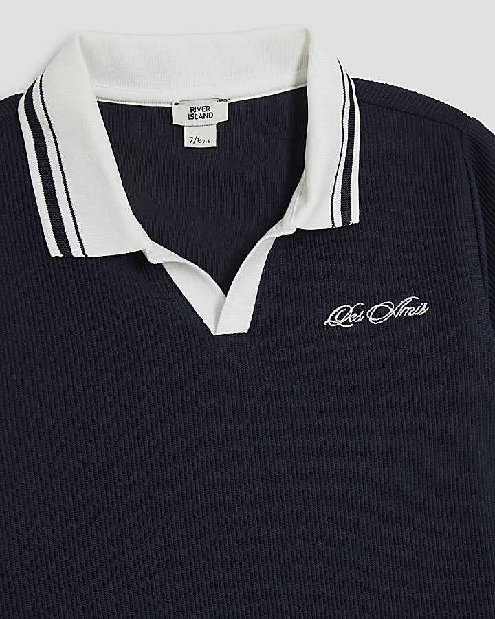 Boys Navy Textured Polo Shirt Set