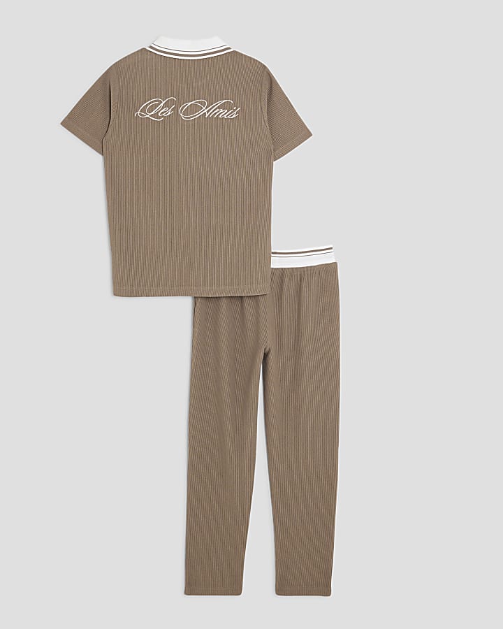 Boys Stone Textured Polo Shirt Set