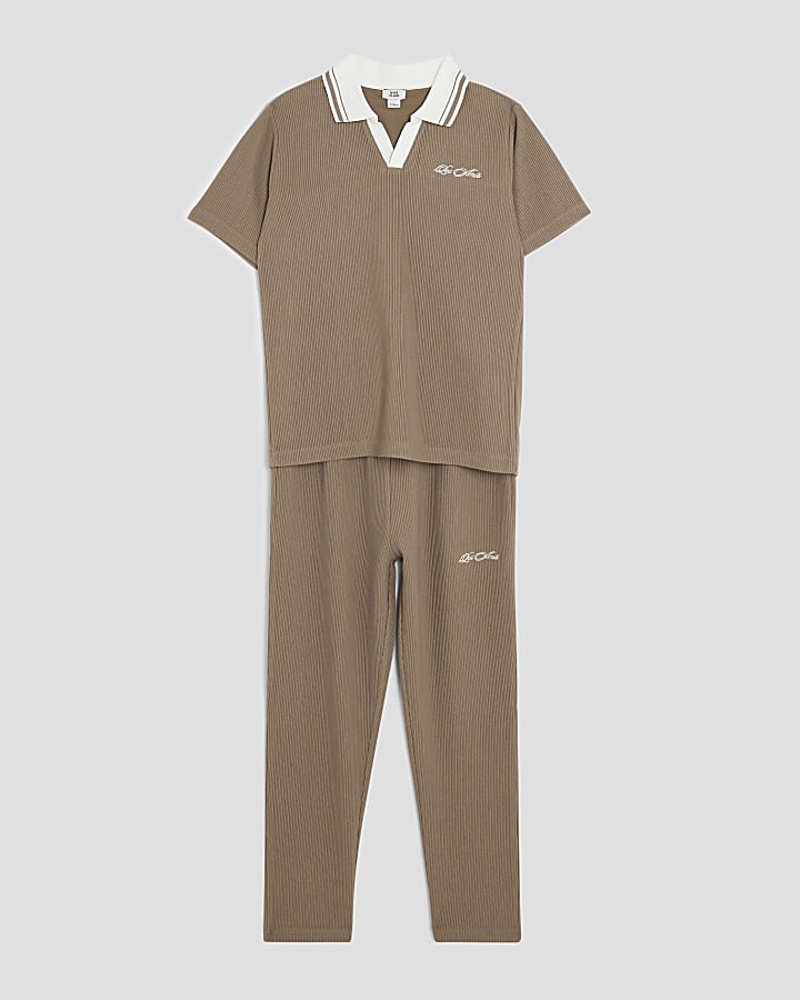 Boys Stone Textured Polo Shirt Set