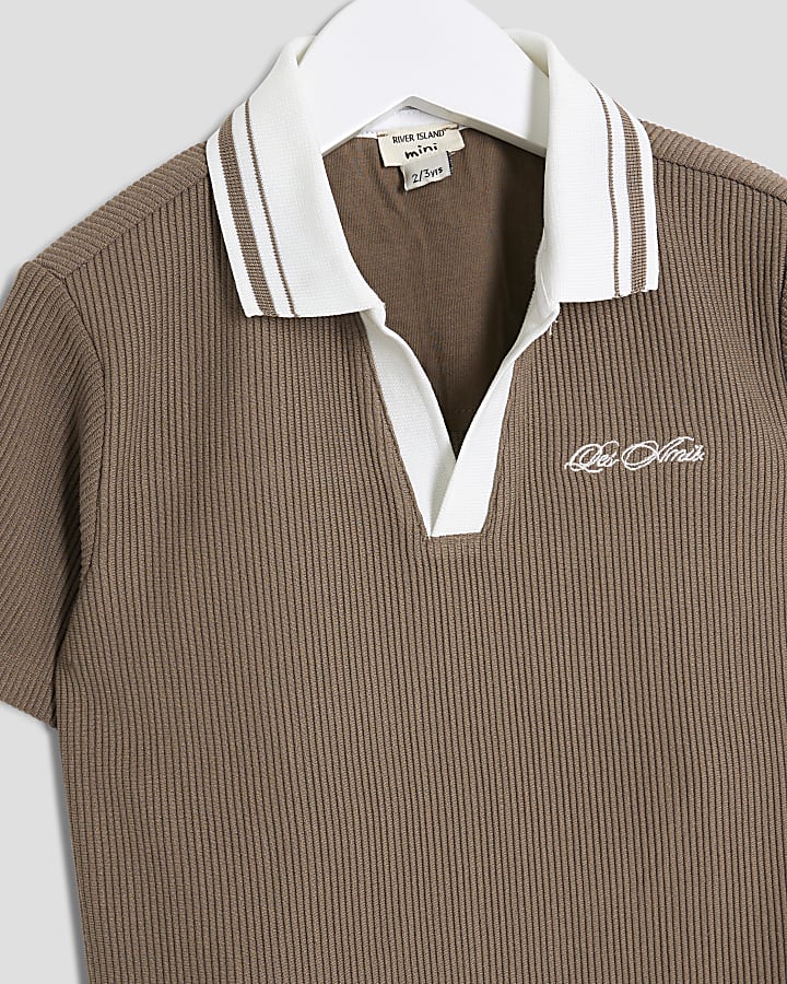Mini Boys Stone Textured Polo Shirt Set