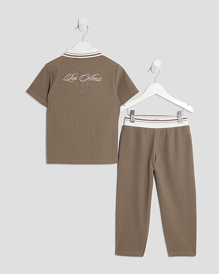 Mini Boys Stone Textured Polo Shirt Set
