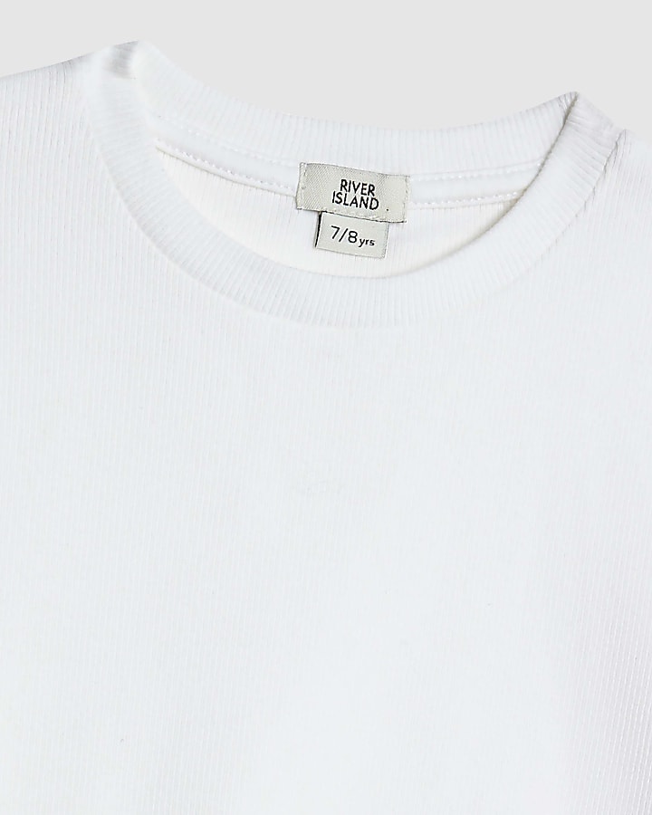 Girls White Ribbed Pack Of 2 Tops