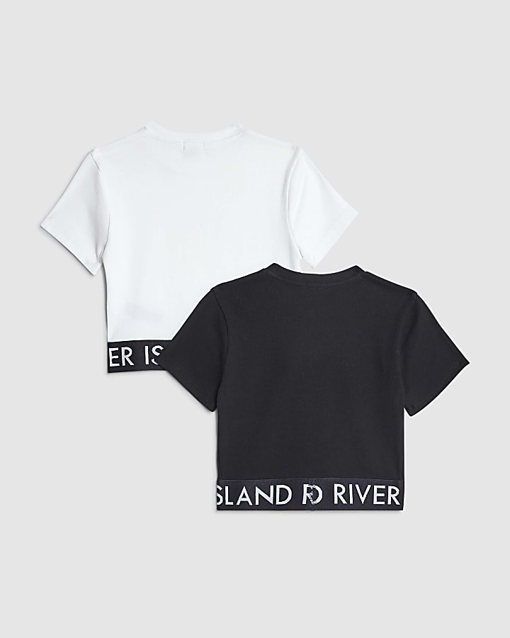 Girls White Ribbed Pack Of 2 Tops