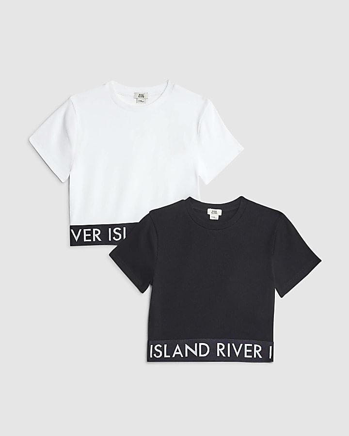 Girls White Ribbed Pack Of 2 Tops